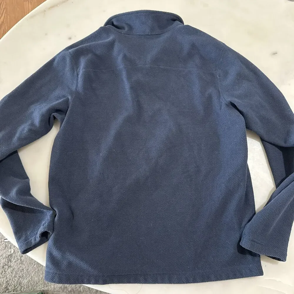 The North Face Mens Waffle Knit Quarter Zip Fleece Pullover Navy Blue Medium